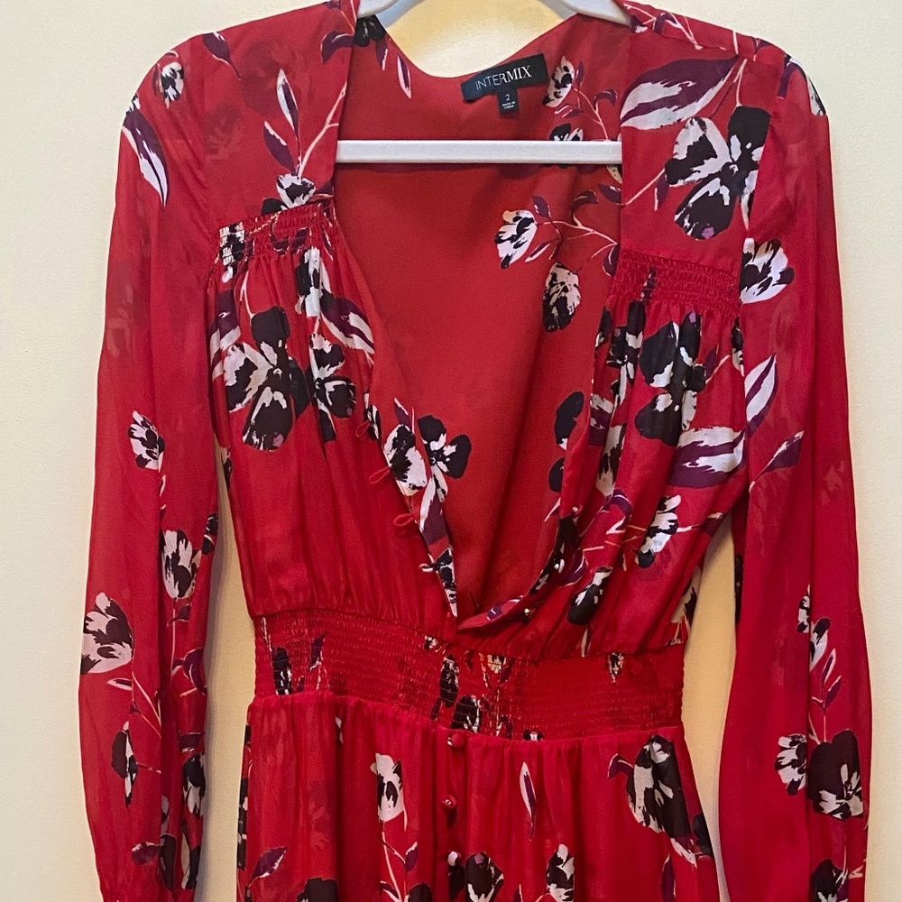 Red Floral Midi Dress